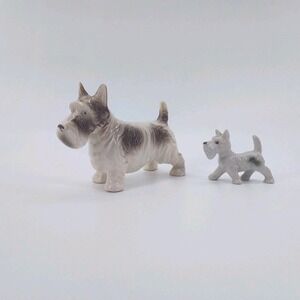 2 Vintage Occupied Japan Gray White Brown Scottie Terrier Dog Figurines 40's 50'